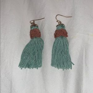 Teal tassel earrings